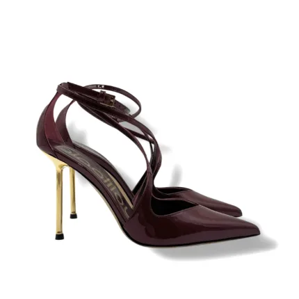 Décolleté con Cinturino alla Caviglia Ninalilou in Vernice Bordeaux Tacco Oro 10 cm art. 362505HL VERNICE BORDEAUX 6