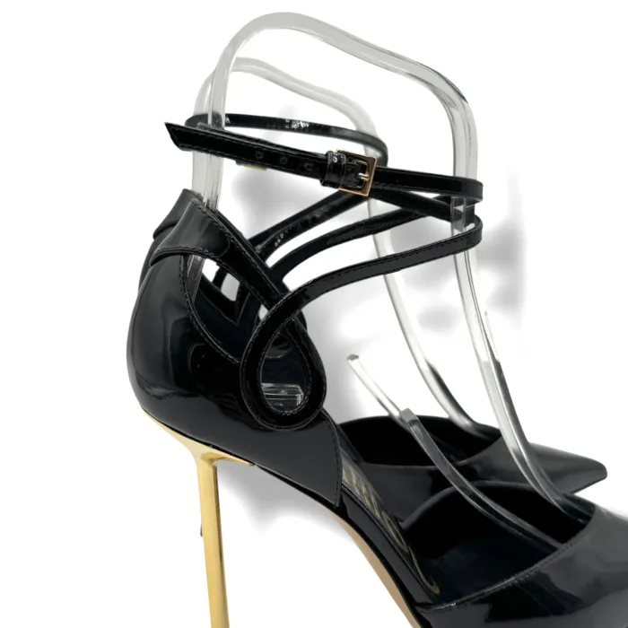 Décolleté con Cinturino alla Caviglia Ninalilou in Vernice Nera Tacco Oro 10 cm art. 362518HL VERNICE NERA, foto 3 di 5