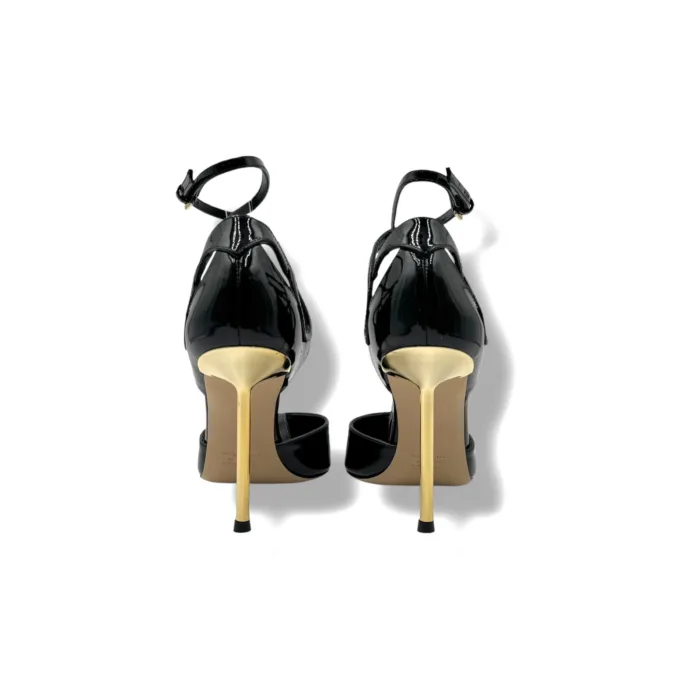 Décolleté con Cinturino alla Caviglia Ninalilou in Vernice Nera Tacco Oro 10 cm art. 362518HL VERNICE NERA, foto 5 di 5