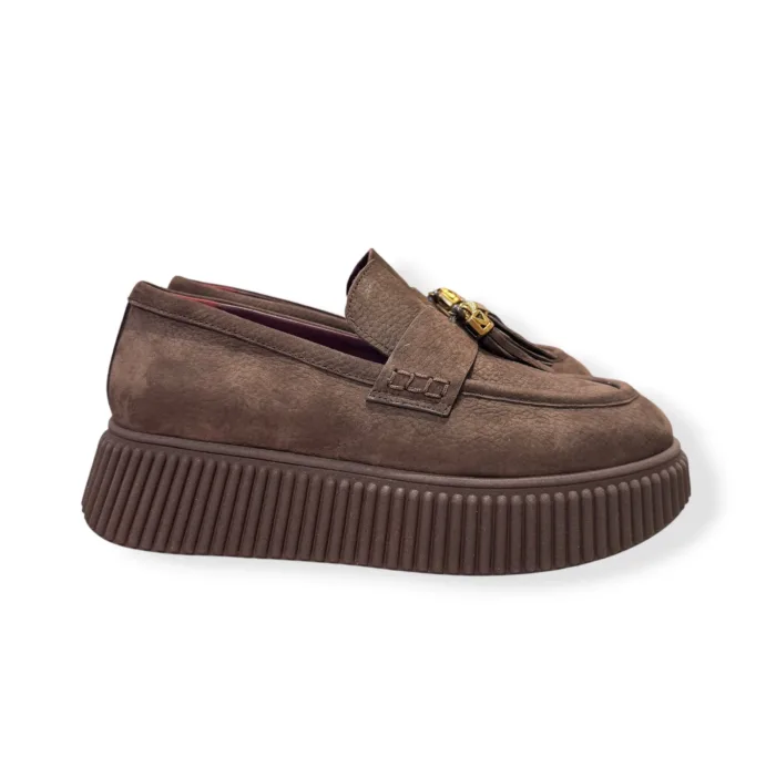 Mocassino Con Nappine Lorenzo Mari in Pelle Nubuck Testa di Moro art. Sally 07, foto 1 di 4
