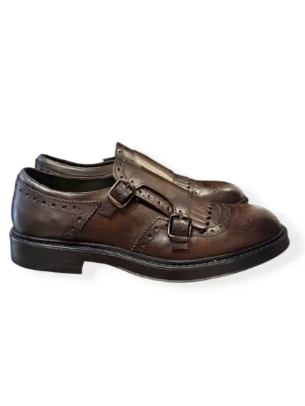 Doppia Fibbia Rennella Uomo con Impunture in Pelle Testa di Moro Fondo Daynite Ultralight art. 4001