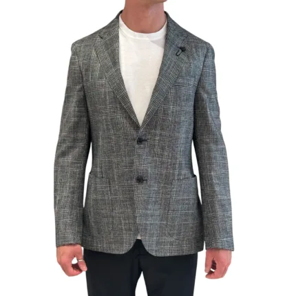 Giacca Lardini in Misto Lana Seta e Cashmere Loro Piana Silk Air Principe di Galles Grigio Art. CN528AE ACIF67541 130NE