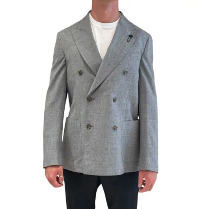 Giacca Doppiopetto Lardini In Misto Lana e Cashmere Principe di Galles Grigia Art. CN660AE ACIF67436 910GR