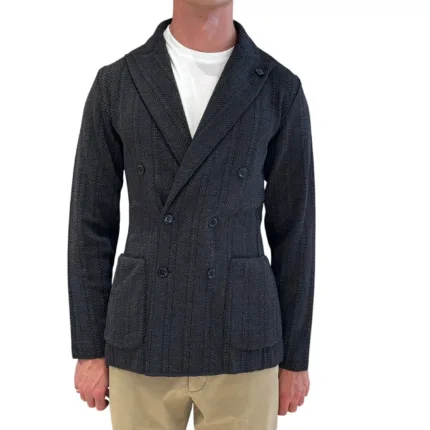 Giacca Doppiopetto Lardini In Maglia di Lana Rescata Grigio Antracite Art. CNLJM57 AC67004 999GR
