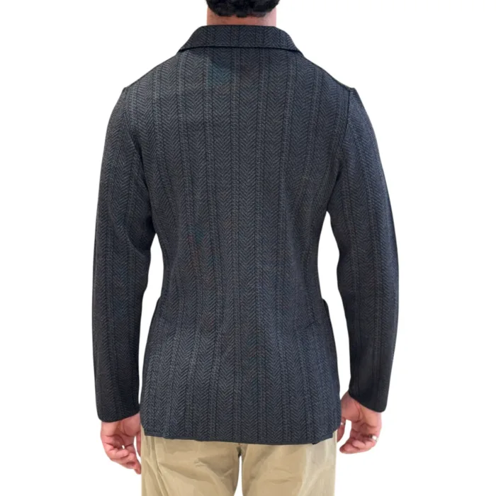 Giacca Doppiopetto Lardini In Maglia di Lana Rescata Grigio Antracite Art. CNLJM57 AC67004 999GR, foto 3 di 3