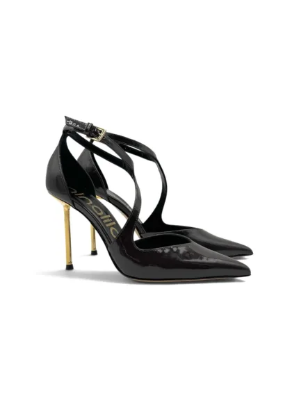 Décolleté con Cinturino alla Caviglia Ninalilou in Vernice Testa di Moro Tacco Oro 10 cm art. 362501HL VERNICE EBANO 3867
