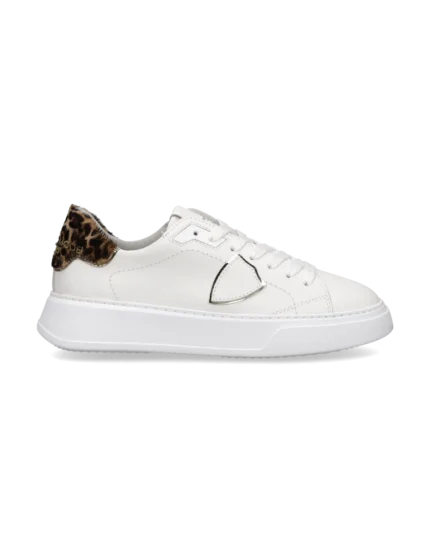 Sneakers Donna Philippe Model Temple in Pelle Bianca e Spoiler in Cavallino Maculato art. BTLD VA12