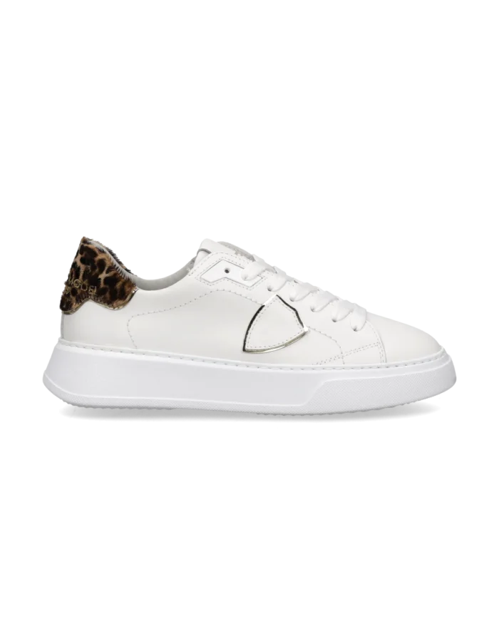 Sneakers Donna Philippe Model Temple in Pelle Bianca e Spoiler in Cavallino Maculato art. BTLD VA12, foto 1 di 5