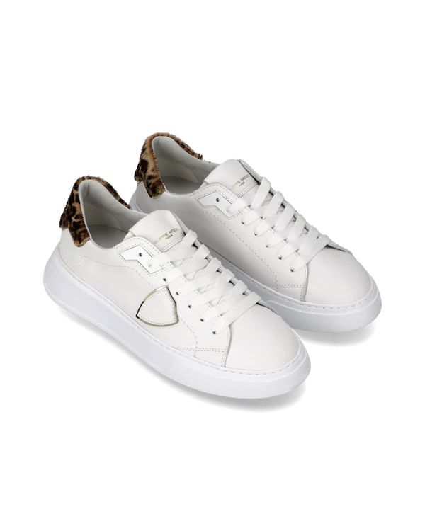Sneakers Donna Philippe Model Temple in Pelle Bianca e Spoiler in Cavallino Maculato art. BTLD VA12, foto 4 di 5