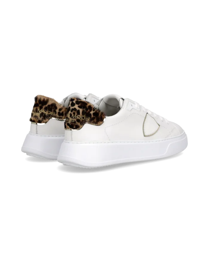 Sneakers Donna Philippe Model Temple in Pelle Bianca e Spoiler in Cavallino Maculato art. BTLD VA12, foto 2 di 5