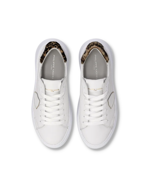 Sneakers Donna Philippe Model Temple in Pelle Bianca e Spoiler in Cavallino Maculato art. BTLD VA12, foto 3 di 5
