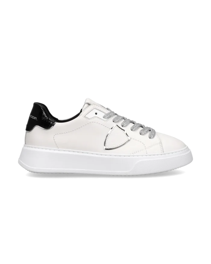 Sneakers Donna Philippe Model Temple in Pelle Bianca e Spoiler in Cocco Nero art. BTLD VC13, foto 1 di 5