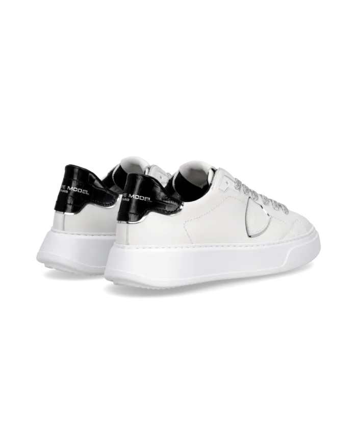 Sneakers Donna Philippe Model Temple in Pelle Bianca e Spoiler in Cocco Nero art. BTLD VC13, foto 2 di 5
