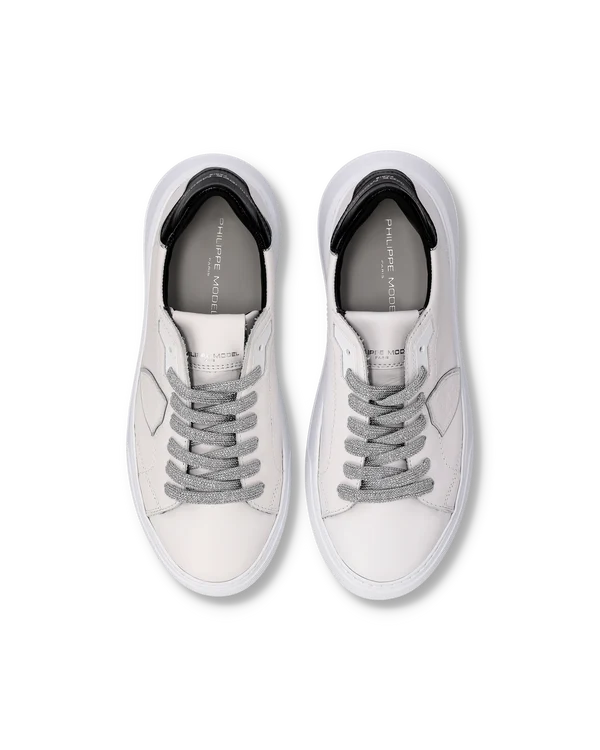 Sneakers Donna Philippe Model Temple in Pelle Bianca e Spoiler in Cocco Nero art. BTLD VC13, foto 3 di 5