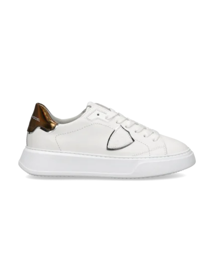 Sneakers Donna Philippe Model Temple in Pelle Bianca e Spoiler Bronzo art. BTLD VM05