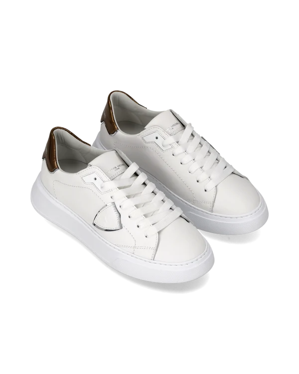 Sneakers Donna Philippe Model Temple in Pelle Bianca e Spoiler Bronzo art. BTLD VM05, foto 4 di 5