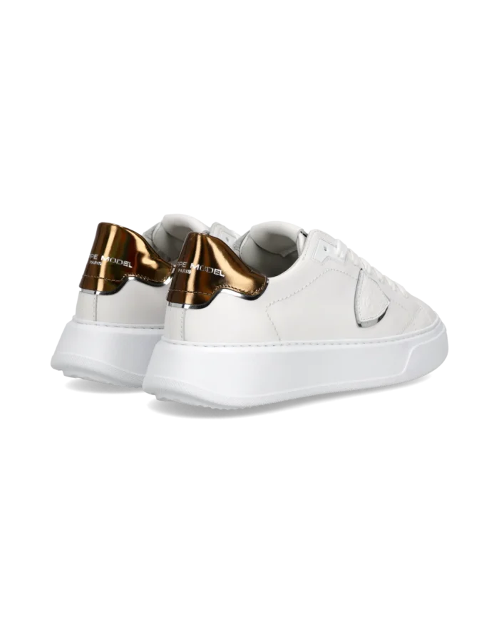 Sneakers Donna Philippe Model Temple in Pelle Bianca e Spoiler Bronzo art. BTLD VM05, foto 2 di 5