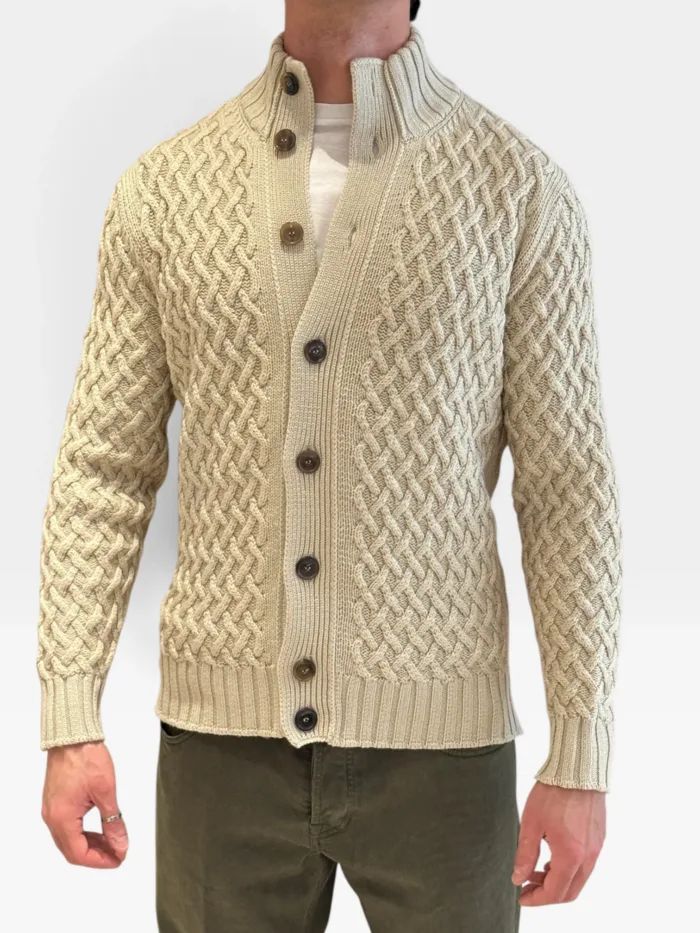 Cardigan Bluson Filippo De Laurentiis in Pura Lana Merino Intrecciata Art. BB3ML WM7X 061, foto 1 di 2