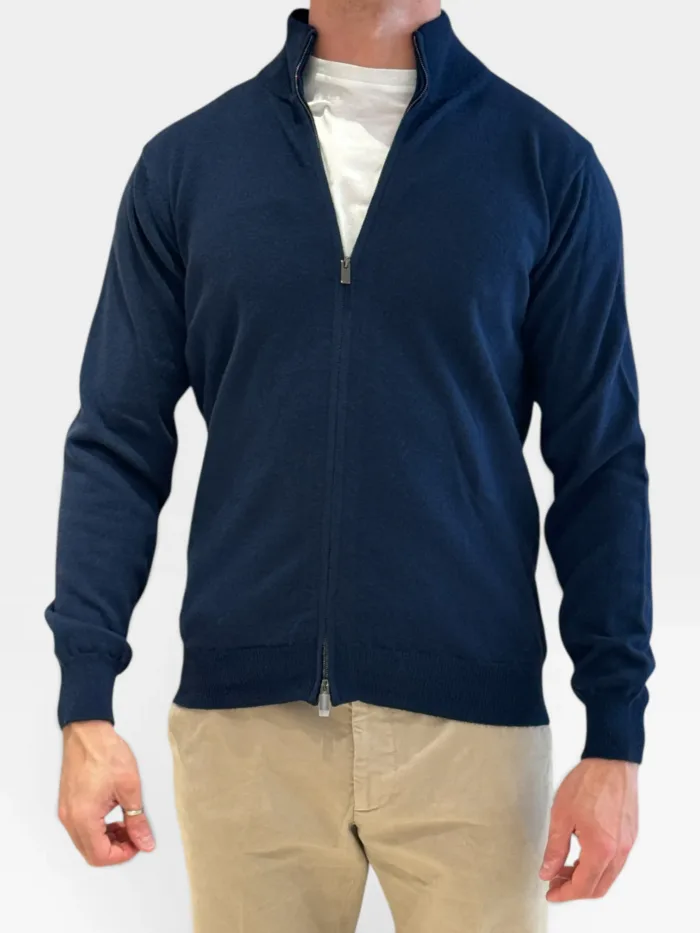 Cardigan Full Zip Filippo De Laurentiis in Misto Lana Cashmere Blu Art. FZ1ML WC12R 891, foto 1 di 2
