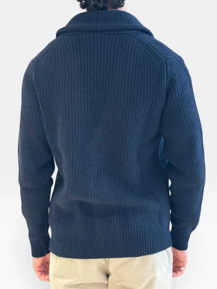 Cardigan Bluson con Collo a Scialle Filippo De Laurentiis in Misto Lana e Cashmere Blu Art. CS3MLT WC5P 891, foto 2 di 2