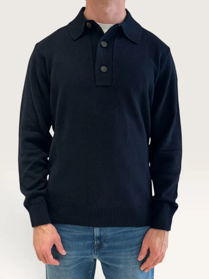 Polo 3 Bottoni Manica Lunga Filippo De Laurentiis in Misto Lana e Cashmere Blu Art. PL3ML WC7R 891, foto 1 di 3
