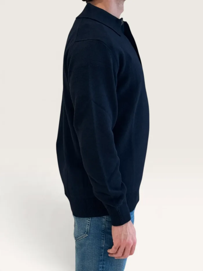 Polo 3 Bottoni Manica Lunga Filippo De Laurentiis in Misto Lana e Cashmere Blu Art. PL3ML WC7R 891, foto 2 di 3