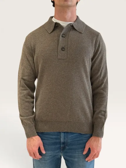 Polo 3 Bottoni Manica Lunga Filippo De Laurentiis in Misto Lana e Cashmere Tortora Art. PL3ML WC7R 920