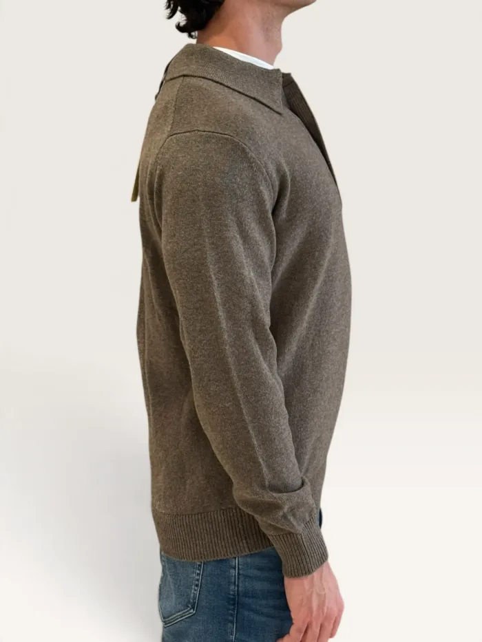 Polo 3 Bottoni Manica Lunga Filippo De Laurentiis in Misto Lana e Cashmere Tortora Art. PL3ML WC7R 920, foto 2 di 3