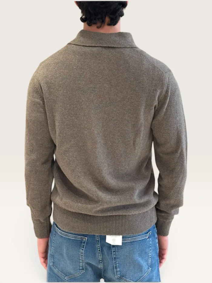 Polo 3 Bottoni Manica Lunga Filippo De Laurentiis in Misto Lana e Cashmere Tortora Art. PL3ML WC7R 920, foto 3 di 3