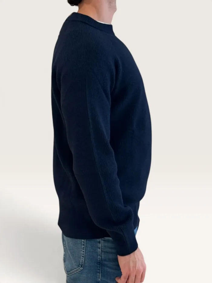Maglione Girocollo con Manica Raglan Filippo De Laurentiis in Misto Lana e Cashmere Blu Finezza 12 Art. GC1MLR WC12I 891, foto 2 di 3