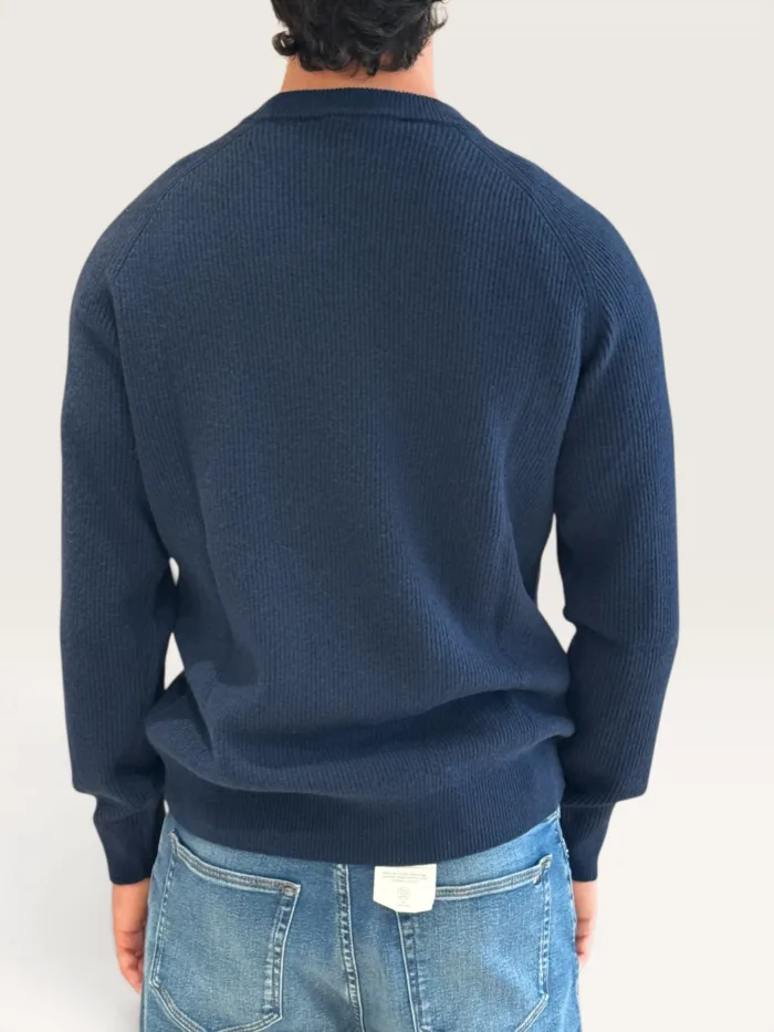 Maglione Girocollo con Manica Raglan Filippo De Laurentiis in Misto Lana e Cashmere Blu Finezza 12 Art. GC1MLR WC12I 891, foto 3 di 3