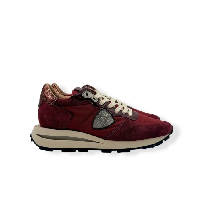Sneakers Donna Philippe Model Tropez Haute in Nylon e Camoscio Bordeaux Spoiler Glitter art. TKLD NG02, foto 1 di 5