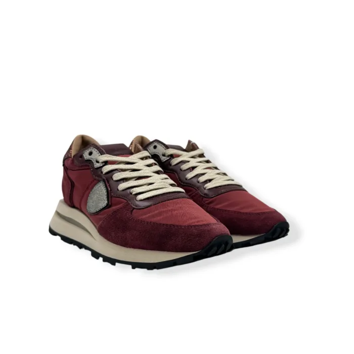 Sneakers Donna Philippe Model Tropez Haute in Nylon e Camoscio Bordeaux Spoiler Glitter art. TKLD NG02, foto 2 di 5