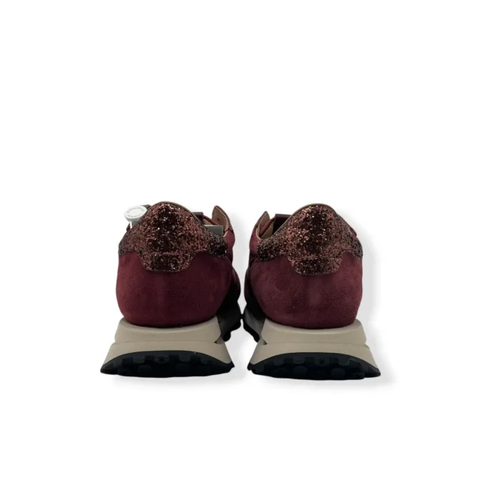 Sneakers Donna Philippe Model Tropez Haute in Nylon e Camoscio Bordeaux Spoiler Glitter art. TKLD NG02, foto 4 di 5