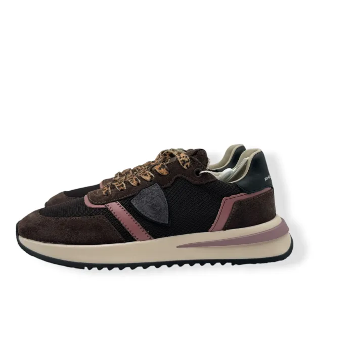 Sneakers Donna Philippe Model Tropez 2.1 in Camoscio e Tessuto Marrone Dettagli Malva cod. TYLD WR05, foto 3 di 5