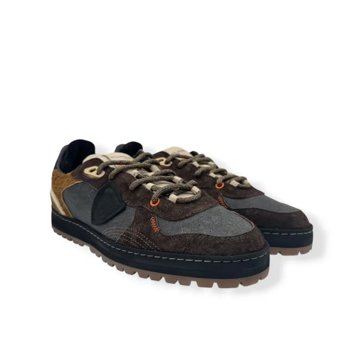 Sneakers Uomo Philippe Model PGAL in Pelle Grigia, Camoscio Marrone e  Spoiler Nero art. PGLU TRN1, foto 2 di 5