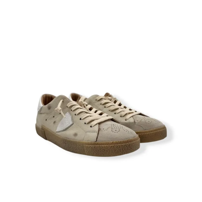 Sneakers Uomo Philippe Model Paris Prsx in Pelle Avorio ,Linguetta in Camoscio art. PRLU WRG2, foto 2 di 5