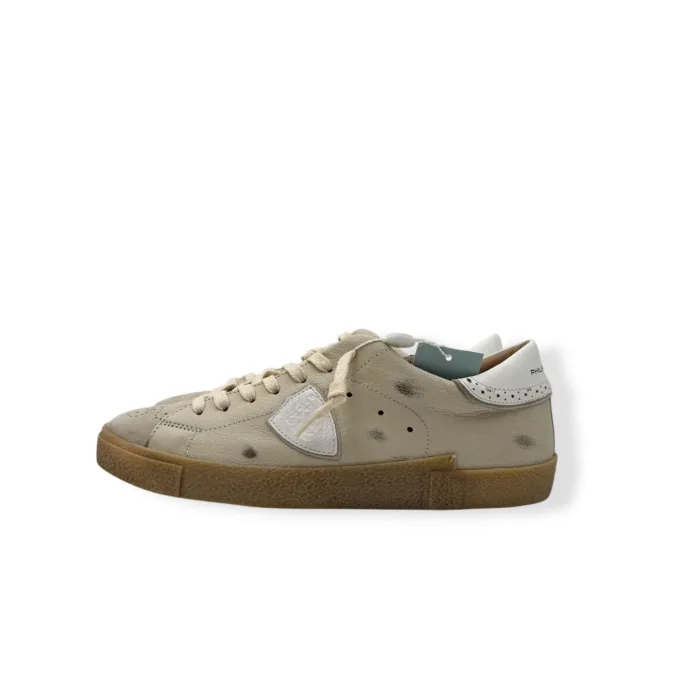 Sneakers Uomo Philippe Model Paris Prsx in Pelle Avorio ,Linguetta in Camoscio art. PRLU WRG2, foto 3 di 5