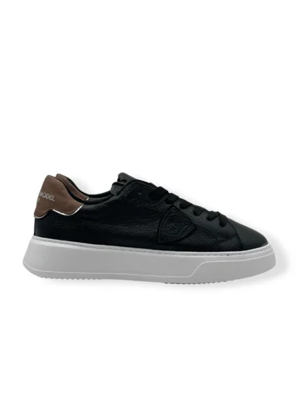 Sneakers Uomo Philippe Model Temple in Pelle Martellata Nera Spoiler Tortora art. BTLU ZZ02