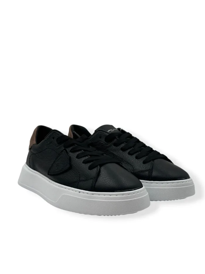 Sneakers Uomo Philippe Model Temple in Pelle Martellata Nera Spoiler Tortora art. BTLU ZZ02, foto 2 di 5