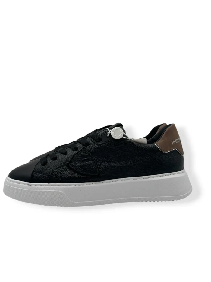 Sneakers Uomo Philippe Model Temple in Pelle Martellata Nera Spoiler Tortora art. BTLU ZZ02, foto 3 di 5