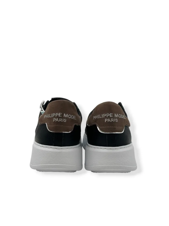 Sneakers Uomo Philippe Model Temple in Pelle Martellata Nera Spoiler Tortora art. BTLU ZZ02, foto 4 di 5