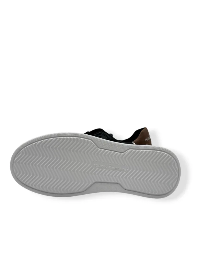 Sneakers Uomo Philippe Model Temple in Pelle Martellata Nera Spoiler Tortora art. BTLU ZZ02, foto 5 di 5