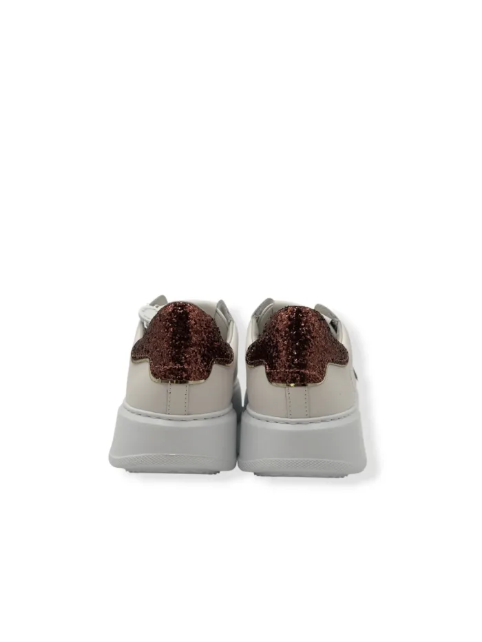 Sneakers Donna Philippe Model Temple in Pelle Bianca e Spoiler Glitter Bronzo art. BTLD VG15, foto 4 di 5