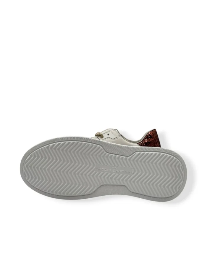 Sneakers Donna Philippe Model Temple in Pelle Bianca e Spoiler Glitter Bronzo art. BTLD VG15, foto 5 di 5