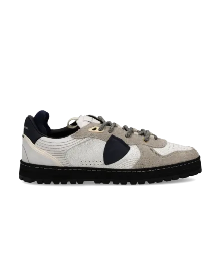 Sneakers Uomo Philippe Model PGAL in Pelle Avorio, Camoscio Tortora e  Spoiler Blu art. PGLU TRX1