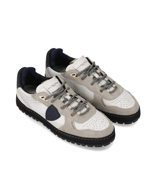 Sneakers Uomo Philippe Model PGAL in Pelle Avorio, Camoscio Tortora e  Spoiler Blu art. PGLU TRX1, foto 2 di 5