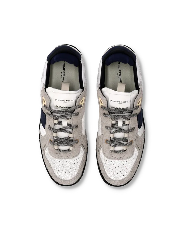Sneakers Uomo Philippe Model PGAL in Pelle Avorio, Camoscio Tortora e  Spoiler Blu art. PGLU TRX1, foto 3 di 5