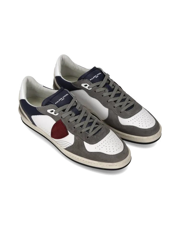 Sneakers Uomo Philippe Model PGAL In Pelle Bianca/Blu e Camoscio Tortora e Spoiler Bianco art. PGLU VD04, foto 2 di 5