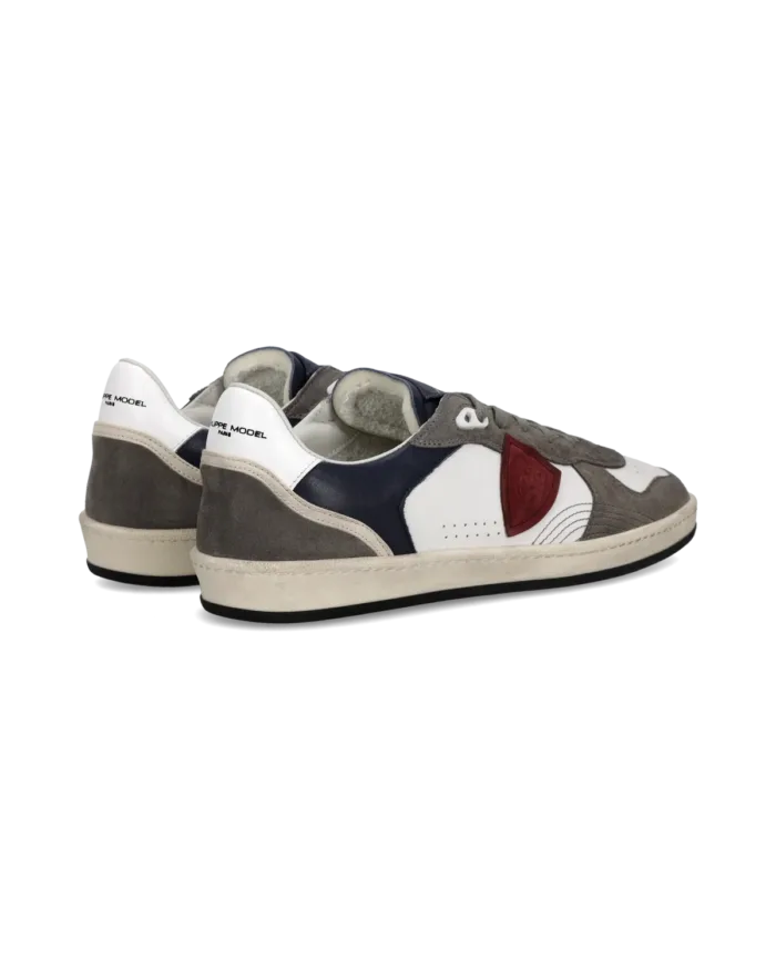 Sneakers Uomo Philippe Model PGAL In Pelle Bianca/Blu e Camoscio Tortora e Spoiler Bianco art. PGLU VD04, foto 4 di 5
